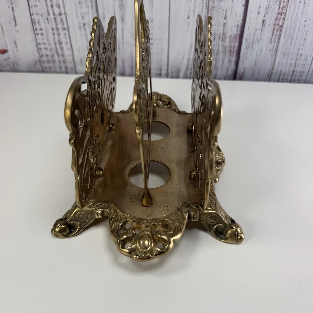 Vtg large ornate Victorian style brass double napkin/letter holder 70s 80s